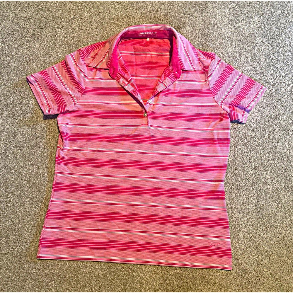 Nike Golf Nike Fit Dry Women's M Pink/White Striped Polyester Golf Polo